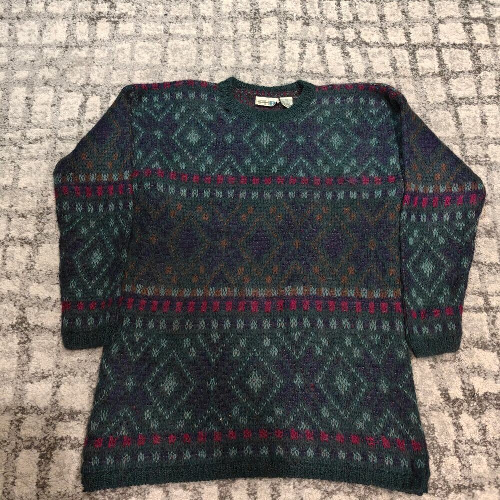 Vintage Paul Harris Design Mohair Blend Fair Isle Sweater Mini Dress L